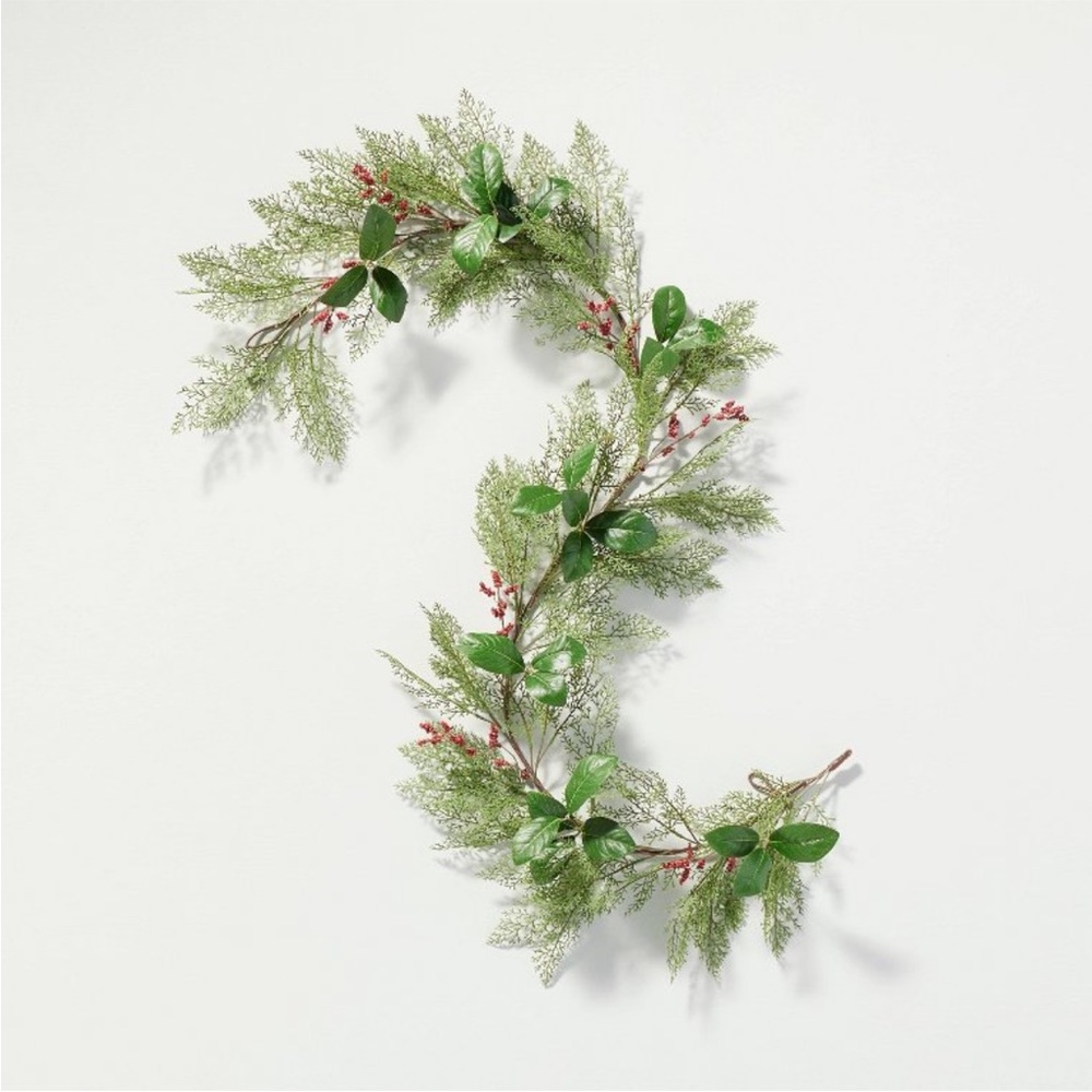 6’ Faux Cedar & Magnolia Leaf with Winterberries Christmas Garland